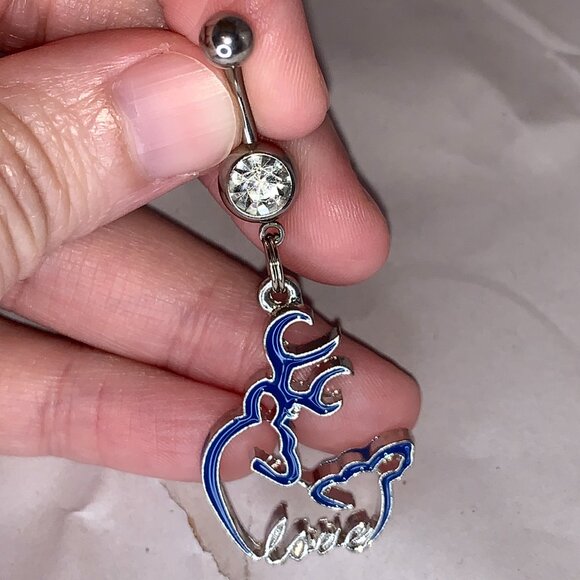 Navy Blue Buck and Doe Love Browning Dangle Belly Ring - Picture 1 of 16